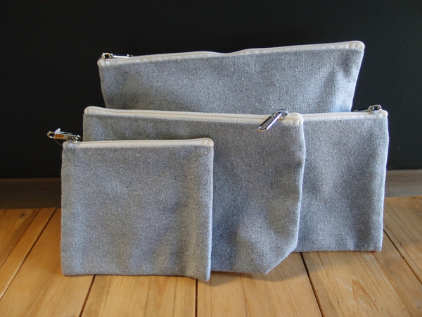 Grey Recycled Canvas Zipper Pouch Small - 5.5"W x 4.5"